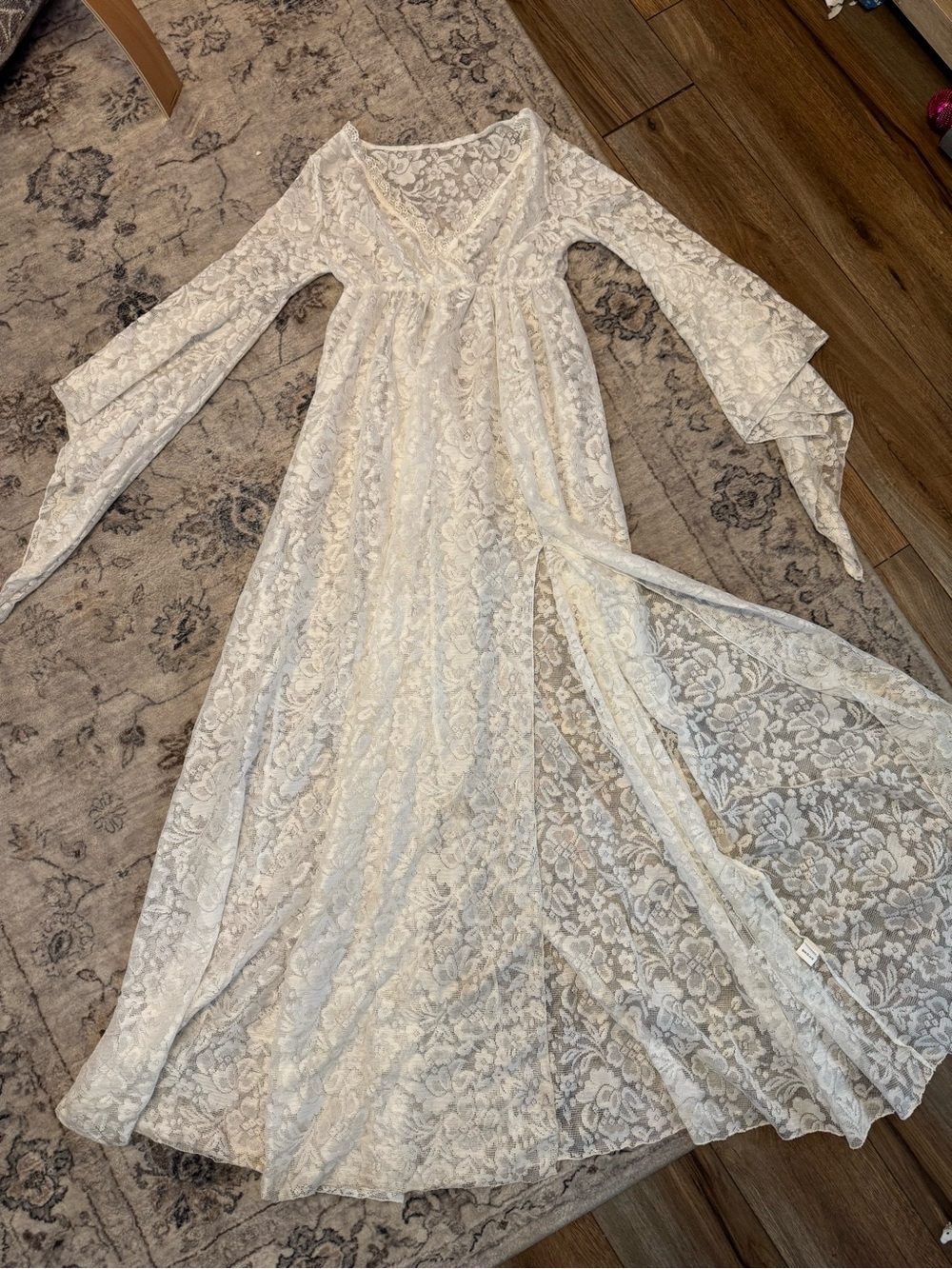 Ivory Lace Maxi Dress with Bell Sleeves maternity